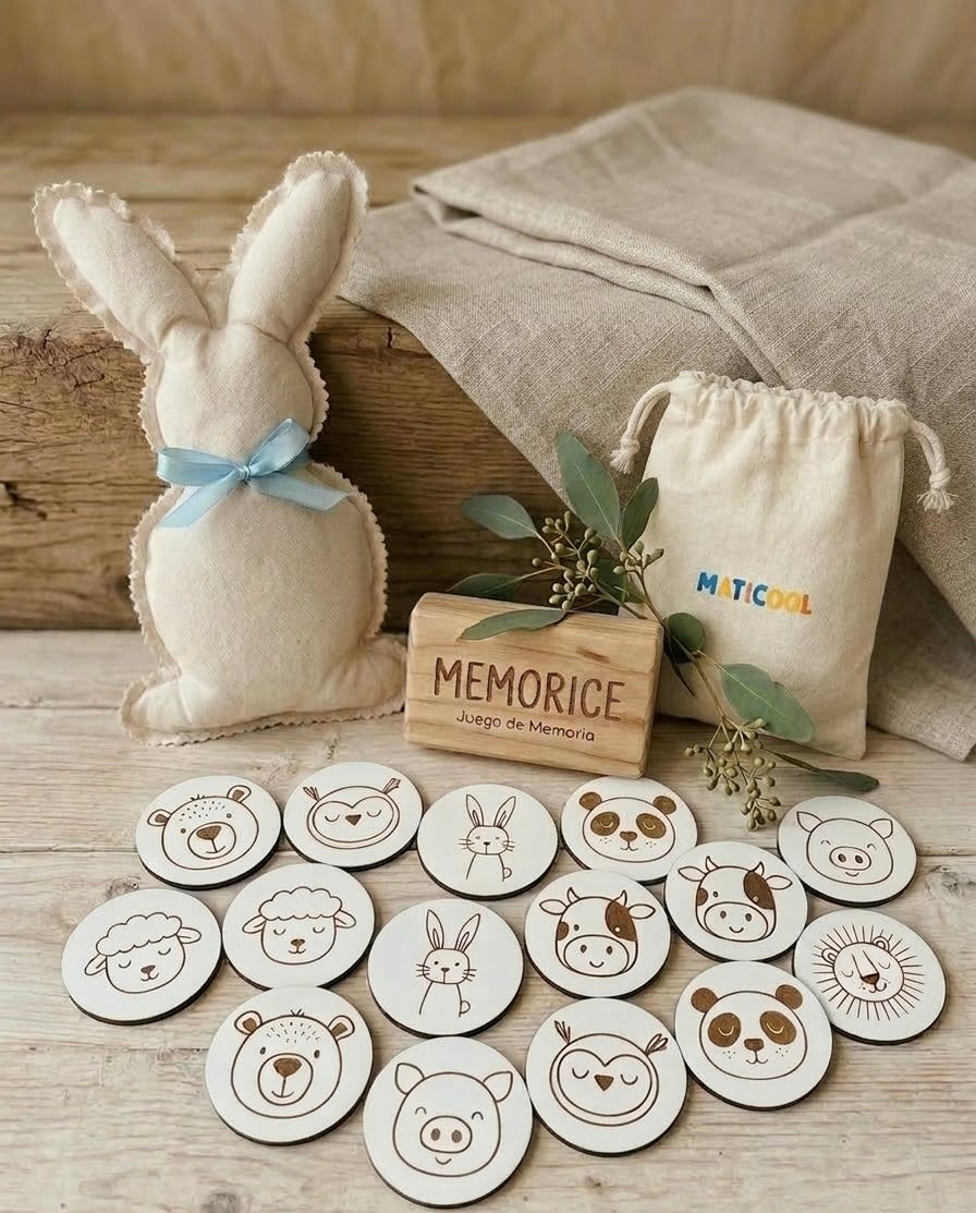 Pack Educativo de Conejo de Tela + Memorice de Madera